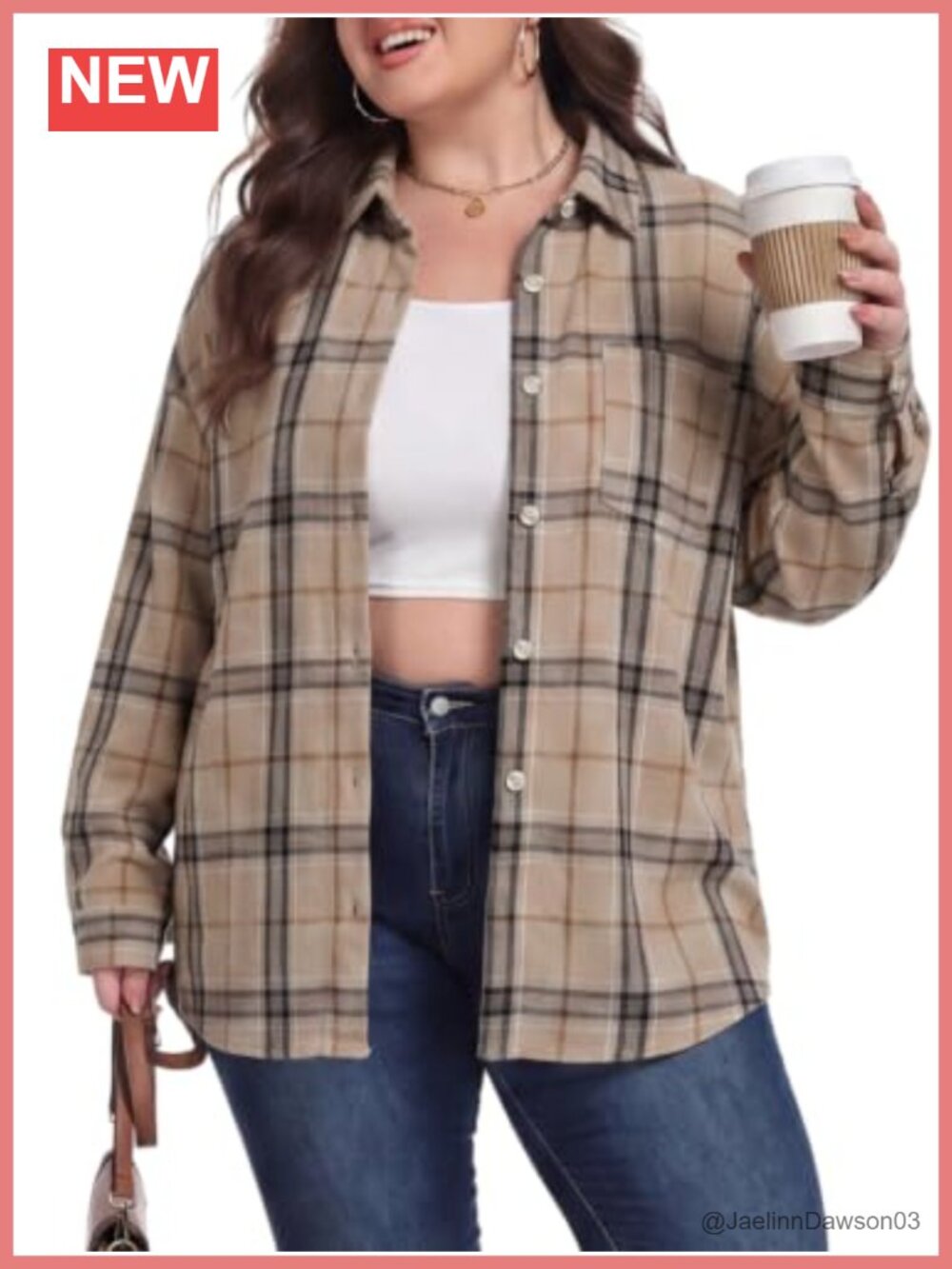 Plus Size Plaid Flannel Shacket Button Down Long Sleeve